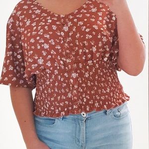 Orange Floral Blouse Size Large
